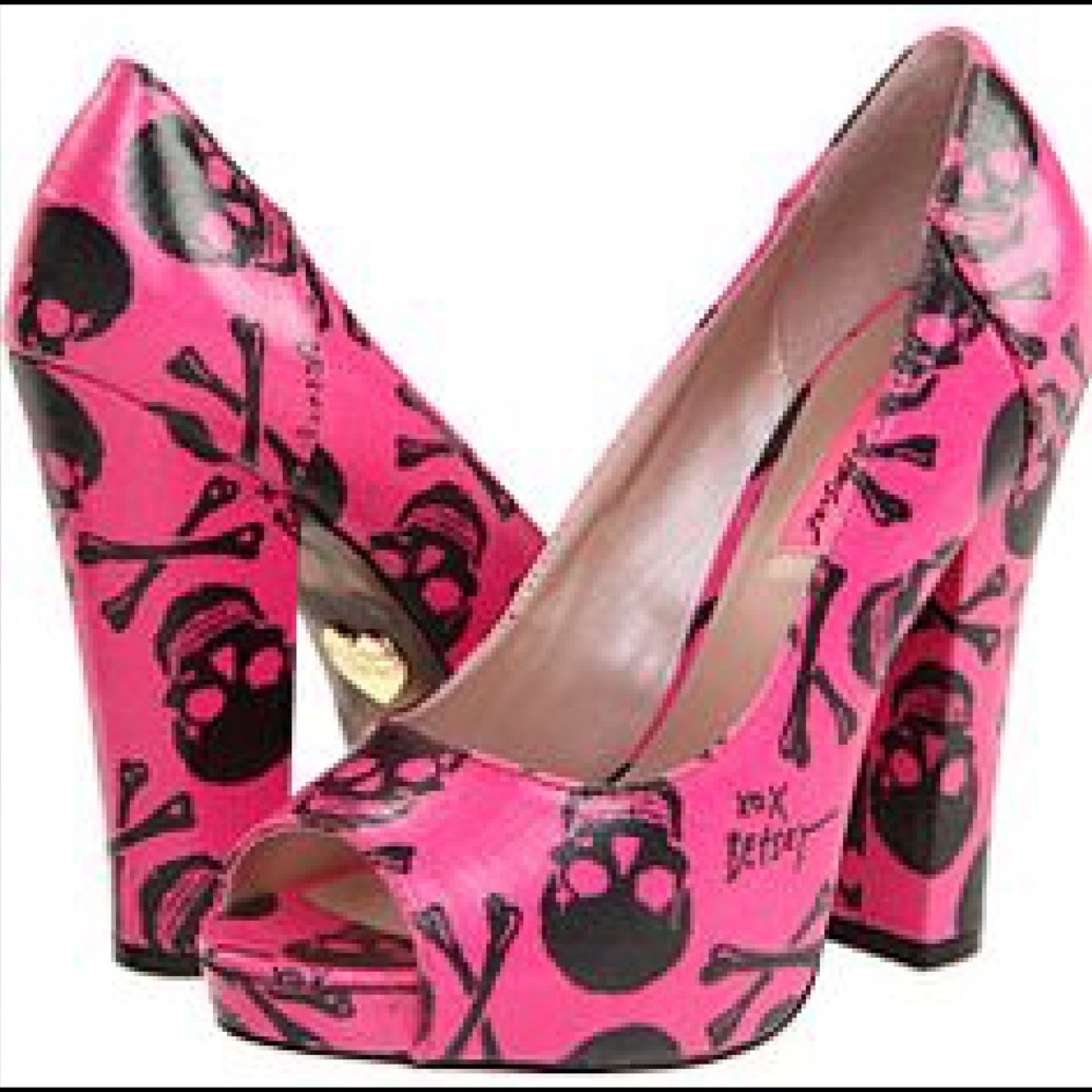 Betsy Johnson Pink Skull Peep toe Heels